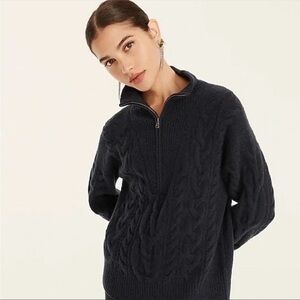 J CREW Cable-knit half-zip sweater Supersoft yarn Grey BD032 Wool Alpaca blend